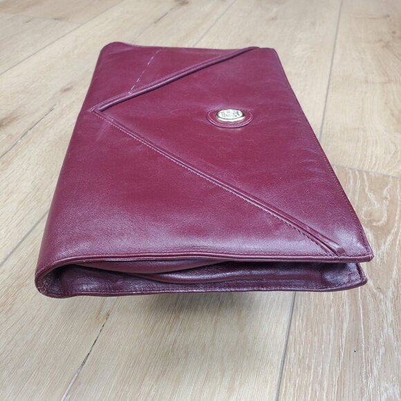 Vintage FS Originals Clutch Purse Genuine Leather Red Gold Envelope Zipper READ - Picture 4 of 14